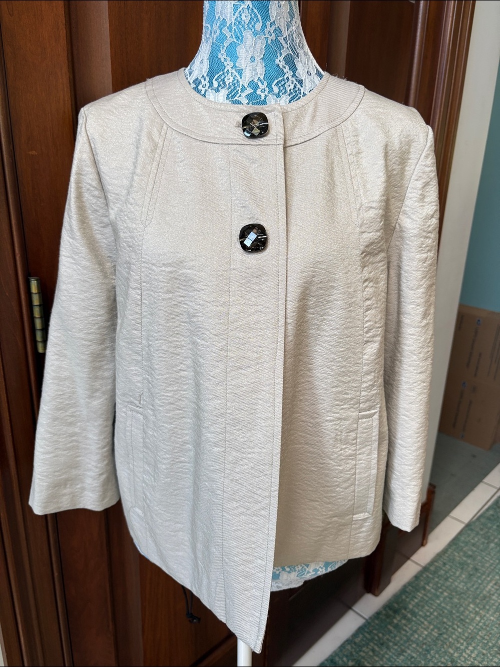 Laura Ashley Jacket Bell sleeve sway jacket light gray round neck two button